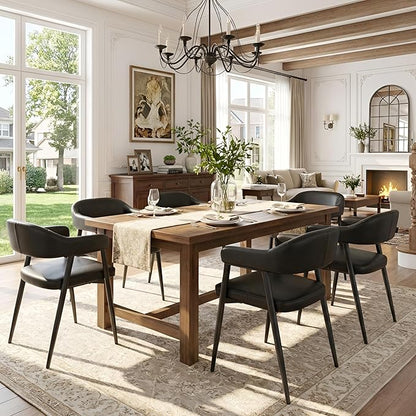 HNY Modern Dining Room Arm Chairs Set of 2, Retro Faux Leather Upholstered Barrel Dining Chairs with Arms Mid-Century Black Accent Chair with Metal Legs, Open-Back Kitchen Side Chair for Living Room