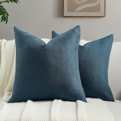 FUTEI Navy Blue Chenille Throw Pillow Covers 24x24 Inch Set of 2,Soft Wide Chevron Textured European Pillow Shams,Farmhouse Home Decor for Couch Bed Living Room