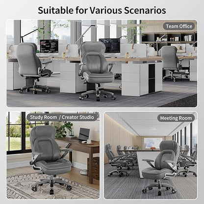 Big and Tall Office Chair, 600lbs Heavy Duty Desk Chair with 5D Arms, Adjustable Lumbar Support & Height, Tilt Function, PU Leather High Back Ergonomic Executive Computer Chair with 3'' Silent Casters