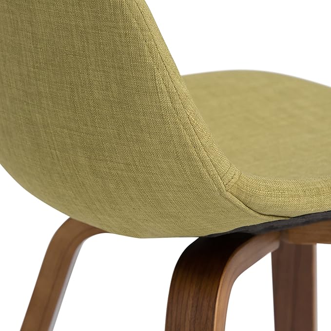 SIMPLIHOME Randolph Counter Stools (Set of 2) - 28 Inch Seat Height Upholstered Bentwood Kitchen Seats in Acid Green Linen Look Fabric, Mid Century Modern Seating with Curved Backrest and Footrest