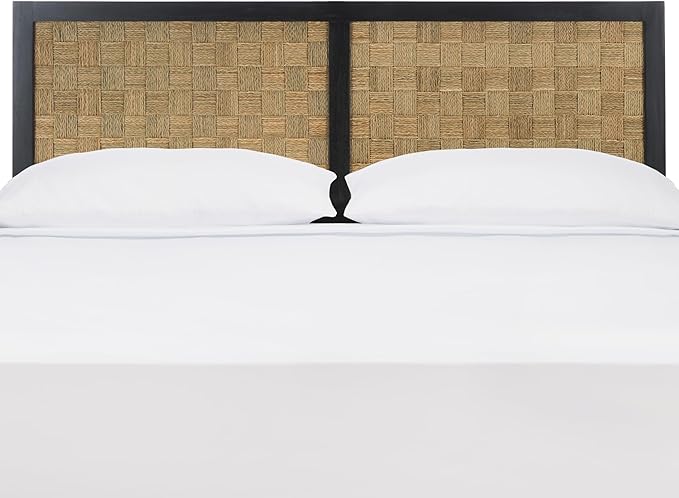 SAFAVIEH Home Collection Halvor Rattan King Size Headboard Solid Wood Black Frame & Natural Brown
