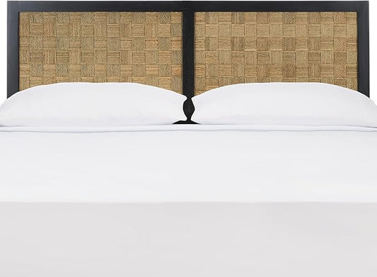 SAFAVIEH Home Collection Halvor Rattan King Size Headboard Solid Wood Black Frame & Natural Brown
