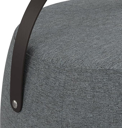 SIMPLIHOME Ramsay 16 inch Wide Contemporary Irregular Footstool in Grey Linen Look Fabric, Fully Assembled for the Living Room
