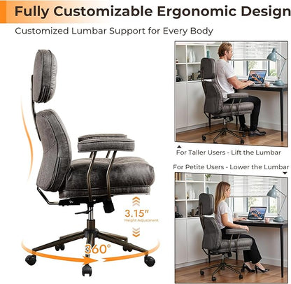 Ergonomic Office Chair Comfy with Lumbar Support, High Back Suede Leather Rolling Executive Desk Chair for Home Office & Gaming,360° Swivel, 300lbs (Grey)