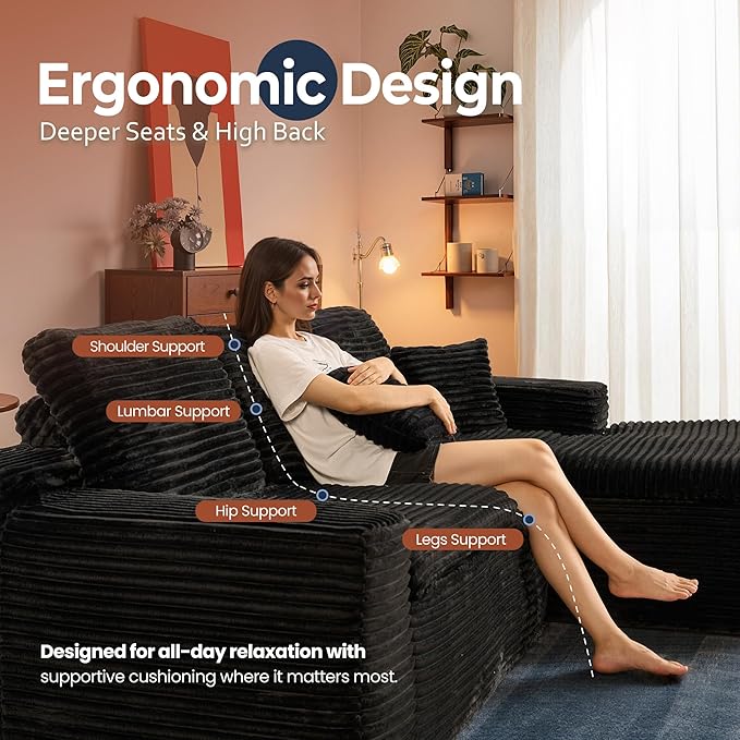 106" Oversized Couch Sofa, L Shape Couches for Living Room, No Assembly Required Plush Velvet Sectional Sofas with Right Facing Chaise for Home Apartment
