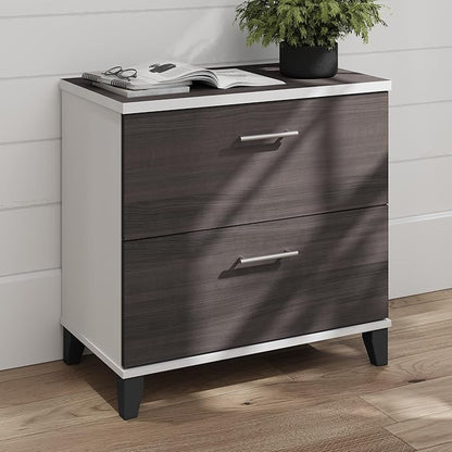 Bush Furniture 2 Drawer Lateral File Cabinet, Letter and Legal-Size Document Storage for Home or Professional Office, Somerset Collection, White and Storm Gray