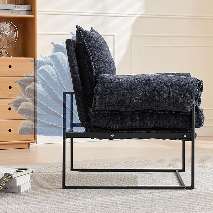 Xifan Modern Comfy Reclining Chair with 6 Angle Adjustable Backrest, Upholstered Accent Chair Fabric Living Room Lounge Chair for Reading Room - Dark Blue, 1PC