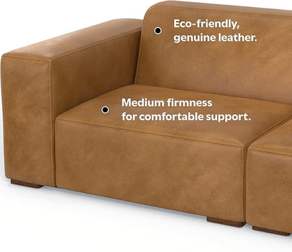 SIMPLIHOME Rex 2-Seater Modular Sofa in Full-Grain Genuine Leather, Sienna, 88-inches Wide, Handcrafted Leather Loveseat Sofa for Living Room