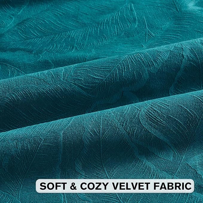 FUTEI Teal Velvet Throw Pillow Covers 26x26 Inch Set of 2,Soft Embossed Leaf-Relief Textured Euro Pillow Shams,Natural Home Decor for Couch Living Room