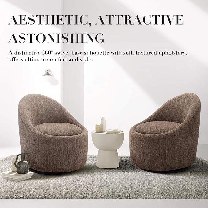 360° Swivel Accent Chair Set of 2, Mid-Century Modern Chair with Hidden Storge, Small Swivel Chair with Arms for Living Room/Office - Brown