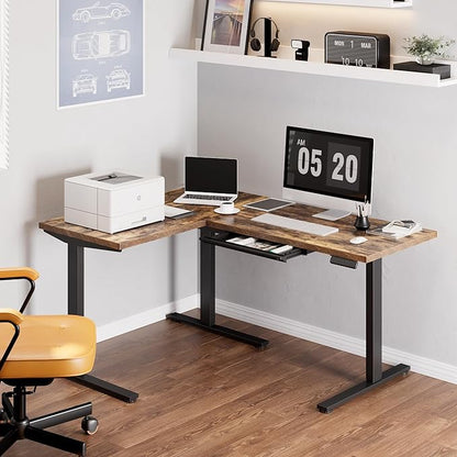 SANODESK L Shaped Electric Standing Desk with Drawer, 63 Inch Ergonomic Adjustable Height Desk with Storage, Corner Desk Sit Stand up Computer Table for Work Office Home, Rustic Brown