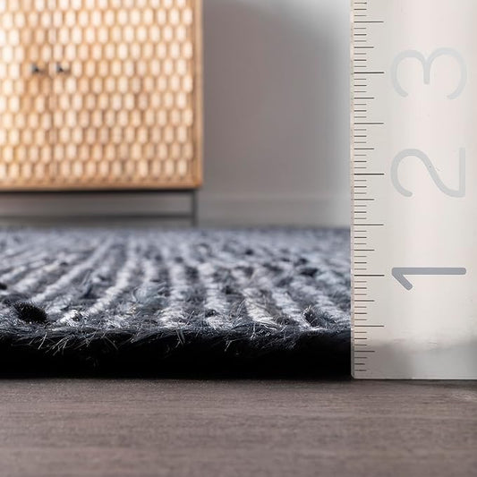 nuLOOM 2x3 Rigo Jute Hand Woven Area Rug, Navy, Solid Farmhouse Design, Natural Fiber, For Bedroom, Living Room, Dining Room, Hallway, Office, Kitchen, Entryway