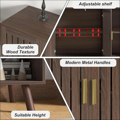 Sideboard Storage Cabinet, 47.2" W Farmhouse Buffet Cabinet with Louvered Doors & Adjustable Shelf, Wood Coffee Bar Storage Station for Kitchen, Dining Room, Living Room, Entryway, Walnut Color