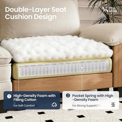 PHI VILLA Modern Modular Couches Sets, 123.6" Cloud Sectional Sofa with Upholstered Deep Seat, 3-Seater Couch for Living Room Small Spaces, Chenille Fabric, Beige