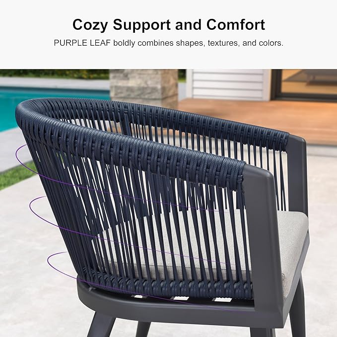 PURPLE LEAF Outdoor Dining Set for 14 All-Weather 16 Pieces Patio Aluminium Dining Table and Rope Weave Chairs Included Cushions for Backyard Deck Indoor Decor Patio Furniture Set Gray and Navy