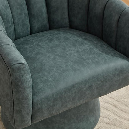 Swivel Accent Chair Set of 2,Faux Leather 360°Swivel Barrel Chair Upholstered Modern Living Room Chair, Overstuffed Reading Armchair for Bedroom,Vanity,Office-Navy