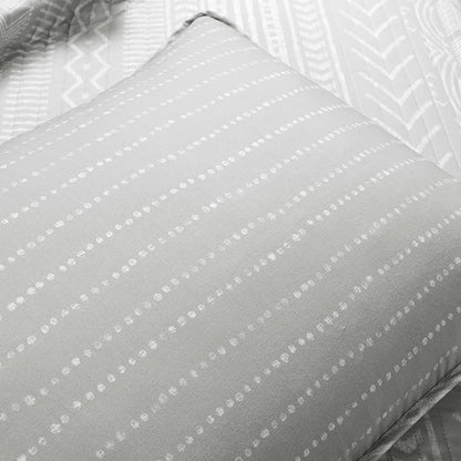 Lush Decor Hygge Geo Pattern Striped 3 Piece Quilt Bedding Set, King, Light Gray