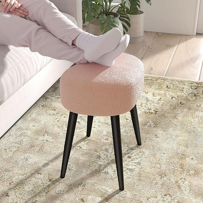 White Vanity Stool, Soft Makeup Stool with Solid Metal Legs for Vanity Corner, Morden Footrest Easy to Assembly (Pink)