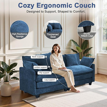 77" Cloud Chenille Sofa Set with Pillows, Deep Seat Loveseat Couch for Apartments, Space Saving 2-Seater with Solid Wood Frame, Easy Assembly (1YR Guarantee)