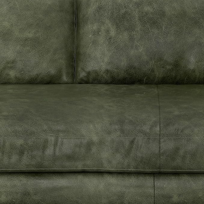 SIMPLIHOME Morrison 72-inch Wide Sofa in Moss Green Genuine Leather, Mid-Century Modern-Style Loveseat for Living Room, Single Bench Cushion, Removable Back Cushions, 2 Bolster Pillows