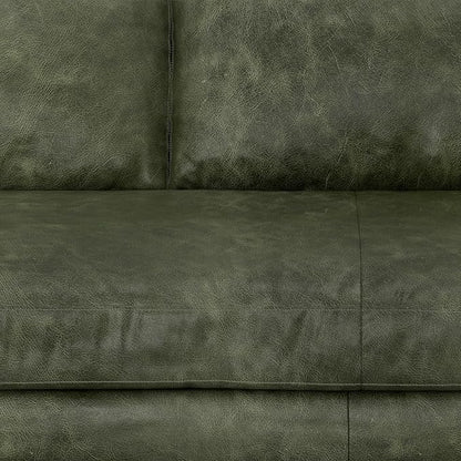 SIMPLIHOME Morrison 72-inch Wide Sofa in Moss Green Genuine Leather, Mid-Century Modern-Style Loveseat for Living Room, Single Bench Cushion, Removable Back Cushions, 2 Bolster Pillows