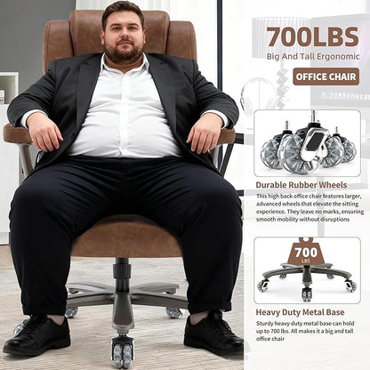 Big and Tall Office Chair 700lbs- Large High Back Executive Computer Desk Chair with 3D Flip-Up Arms, Adjustable Lumbar Support, Extra Wide Plus Size Seat, Heavy Duty Metal Base & Quiet Rubber Wheels