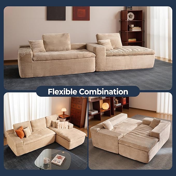 106" Oversized Couch Sofa, L Shape Couches for Living Room, No Assembly Required Corduroy Sectional Sofas with Right Facing Chaise for Home Apartment