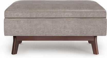 SIMPLIHOME Owen 36 inch Wide Mid Century Modern Small Rectangular Storage Ottoman in Distressed Grey Taupe Vegan Faux Leather, Assembled, For the Living Room, Entryway and Family Room