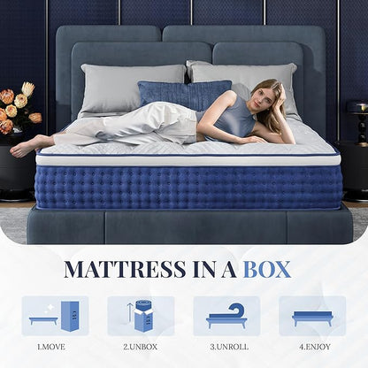 Twin XL Mattress, 14 Inch Twin XL Size Hybrid Mattress in a Box, Medium Feel Foam and Individual Pocket Springs, Extra Edge Support, Pressure Relief, CertiPUR-US, Blue