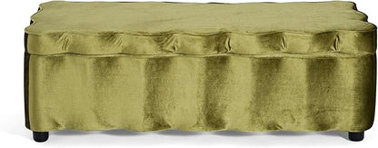 Christopher Knight Home Pean Living Room Ottoman with Storage, Velvet Upholstered Storage Ottoman Bench, Sofa Foot Stool with Wood Frame, Bedroom End of Bed Bench, Chic Scalloped Design, Olive Green