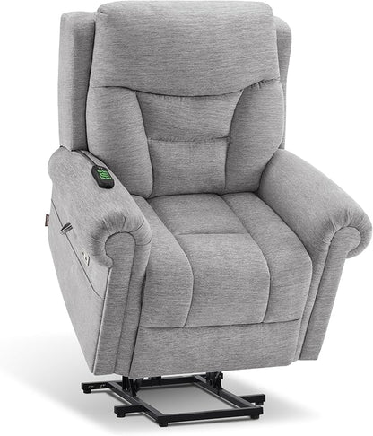 MCombo Triple Motor Power Lift Recliner Chair with Massage and Lumbar and seat Heating, Rolled Arms, Adjustable Headrest for Elderly People, Fabric 7888 (Grey, Medium)