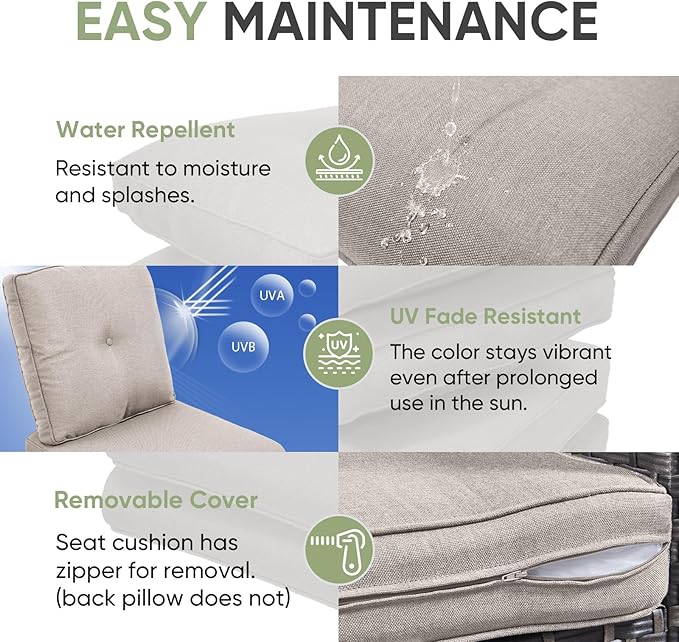 Outdoor Chair Cushion Set of 2, Waterproof Outdoor Seat Cushions 25x22 , Patio Chair Cushions for Outdoor Furniture, Replacement Couch Loveseat Cushion, Include 2 Back & 2 Seat Cushions, Button/Beige