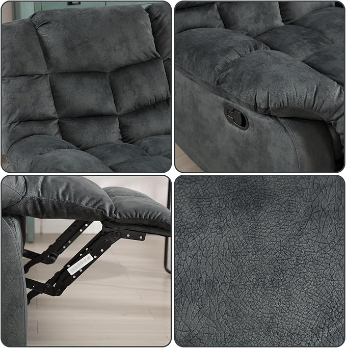 EBELLO Manual Recliner Couch Set, Soft Fabric Reclining Living Room Set, Included SinglAe Recliner Chair and Loveseat Sofa, Grey Green