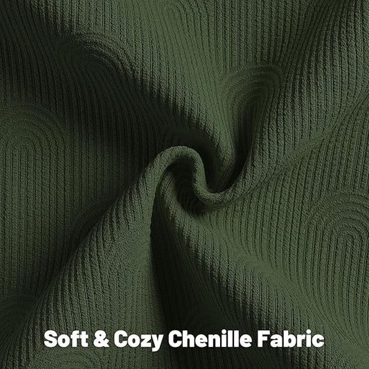 FUTEI Christmas Dark Green Chenille Decorative Throw Pillow Covers 22x22 Inch Set of 2,Soft Cozy Striped Geometric Patterns Cushion Cases,Modern Home Decor for Couch Bed Living Room