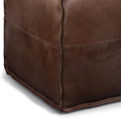 SIMPLIHOME Brody 18-inch Wide Square Pouf in Distressed Dark Brown Vegan Faux Leather, Boho-Style Ottoman, Footstool or Extra Seating for Living Room, Assembled