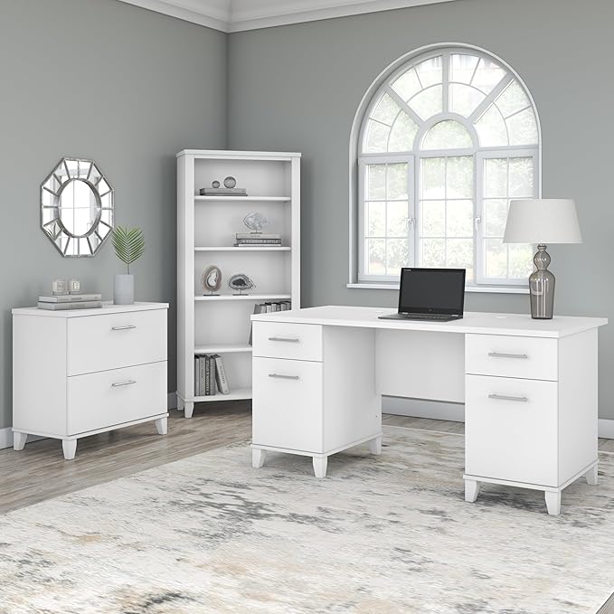 Bush Furniture 2 Drawer Lateral File Cabinet, Letter and Legal-Size Document Storage for Home or Professional Office, Somerset Collection, White