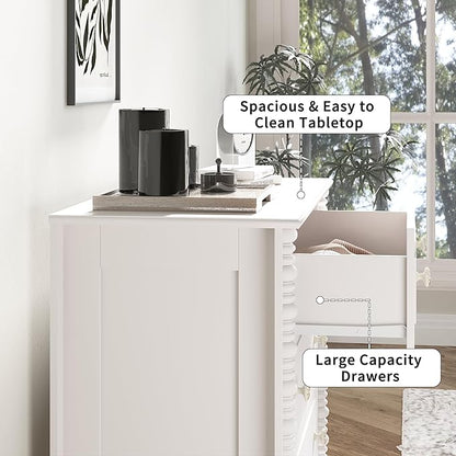 3 Drawer Dresser, 32 inch Wide Dresser for Bedroom, Modern Wood Chest of Drawers, Turned Legs Nightstand with 3 Drawers for Dorms, Hallway, Entryway (White)