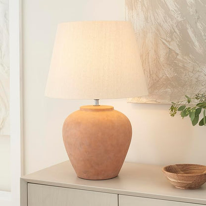 Nourison Home 20" Rustic Terracotta Ceramic Pot Table Lamp for Bedroom, Living Room, Console, Entryway