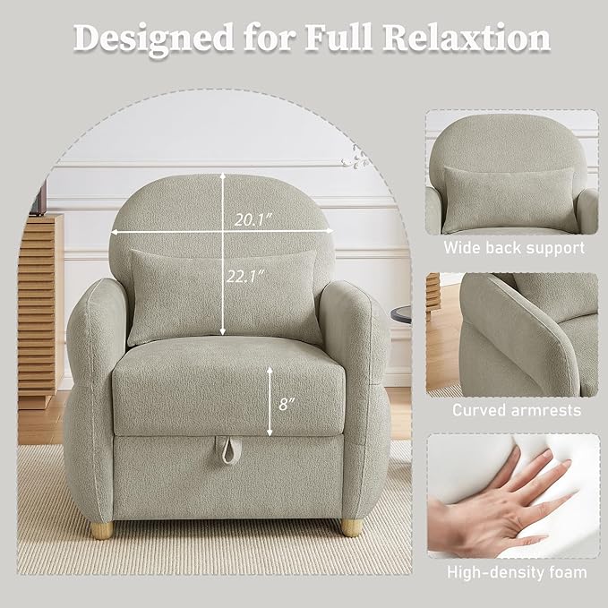 Modern Accent Chairs for Living Room, Comfy Chenille Armchairs with Storage, Single Reading Chairs for Bedroom, Study Room, Apartment, Tool Free Assembly, Gray