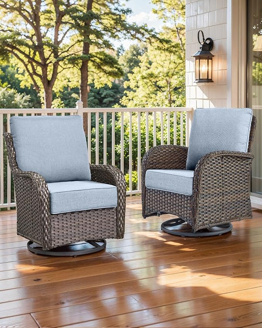 Luxury 22x24/22x25 6-Inch Patio Chair Cushions Set of 3 - Memory Foam Deep Seat Water-Resistant Patio Cushion for Dining Rocking Swivel Chairs Loveseat 3-Seater Sectional Sofa - Baby Blue