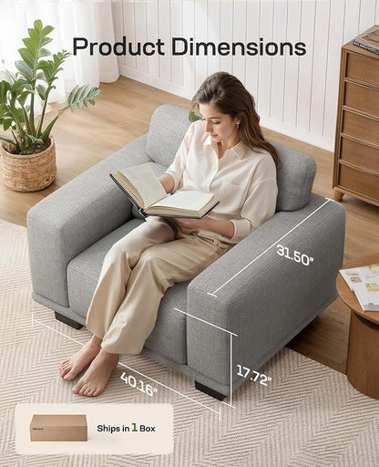 Marsail 40" Accent Chair, Modern Armchair with Deep Seats, Comfy Upholstered Reading Chairs for Bedroom, Single Sofa Chair for Living Room, Easy to Clean with Removable Covers, Grey