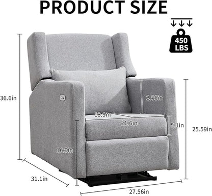Power Recliner Chair for Adults, Adjustable Home Theater Seating with USB for Living Room, Modern Fabric Reclining - Light Grey