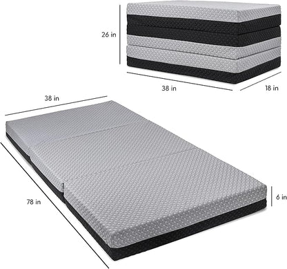 Milliard Dual Sided Premium Tri Folding Mattress, Memory Foam Foldable Mattress with Waterproof Washable Cover + Bonus Eye Mask Included