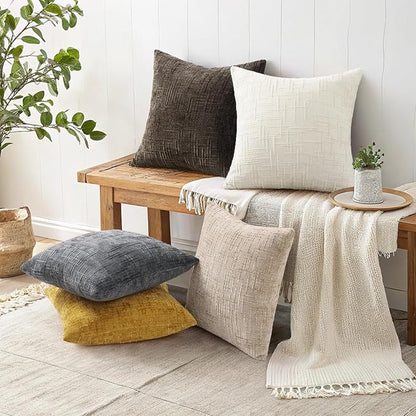 decorUhome Dark Brown Chenille Throw Pillow Covers 24x24 Set of 2 Thick Textured Slubby Couch Pillow Covers Farmhouse Accent Modern Neutral Decorative Pillow Cases for Bed Sofa Living Room