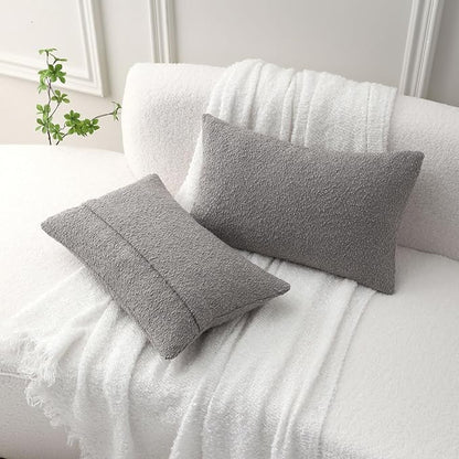 FUTEI Pack of 2 Light Grey Decorative Throw Pillow Covers 12x20 Inch Soft Cozy Solid Boucle Textured Lumbar Pillow Cases,Modern Home Decor for Couch Bed Living Room