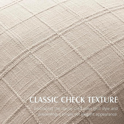 Foindtower Set of 2 Decorative Linen Check Throw Pillow Covers Neutral Farmhouse Vintage Cushion Covers Modern Boho Home Decor for Sofa Chair Couch Bedroom Living Room,18×18 Inch,Natural Linen