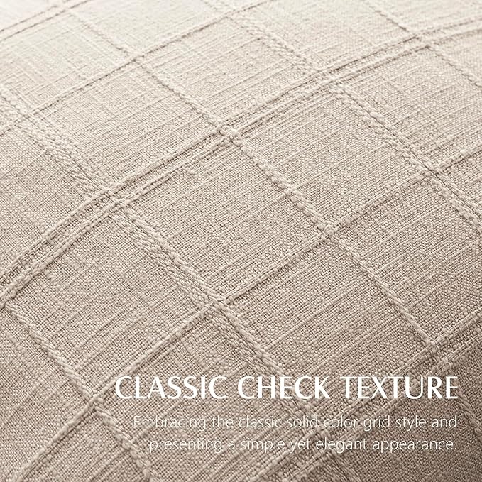 Foindtower Set of 2 Decorative Linen Check Throw Pillow Covers Neutral Farmhouse Lumbar Cushion Covers Modern Boho Home Decor for Sofa Chair Couch Bedroom Living Room,12×24 Inch,Natural Linen
