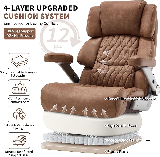 Big and Tall Office Chair 700lbs- Large High Back Executive Computer Desk Chair with 3D Flip-Up Arms, Adjustable Lumbar Support, Extra Wide Plus Size Seat, Heavy Duty Metal Base & Quiet Rubber Wheels