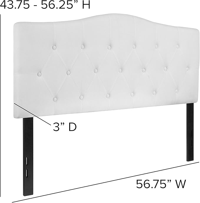 BizChair Arched Button Tufted Upholstered Full Size Headboard in White Fabric