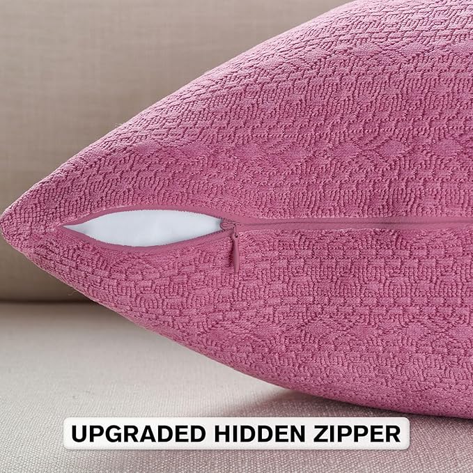 FUTEI Hot Pink Chenille Throw Pillow Covers 22x22 Inch Set of 2,Soft Striped & Diamond Textured Cushion Cases,Modern Home Decor for Couch Living Room